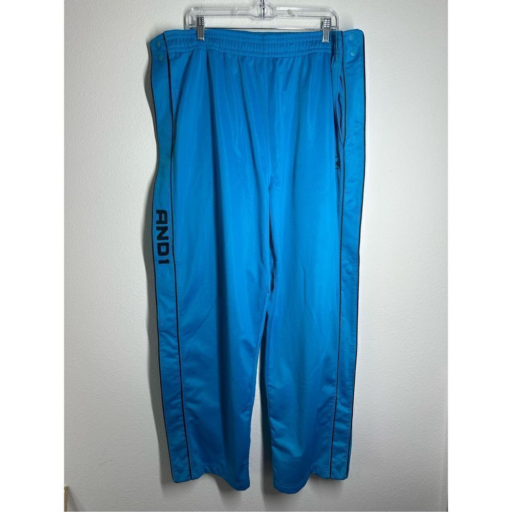 AND1 Men’s Blue Black Trim Full Snaps Both Sides Heavy Jogging Pants Size 2XL
